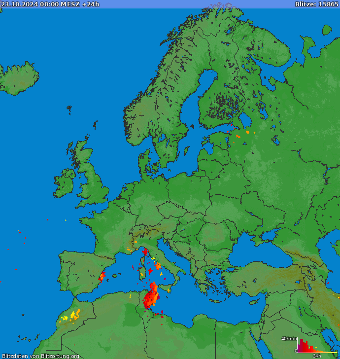 Mappa dei fulmini Europa 24.10.2024