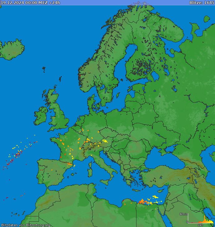 Lightning map Europe 2024-12-20