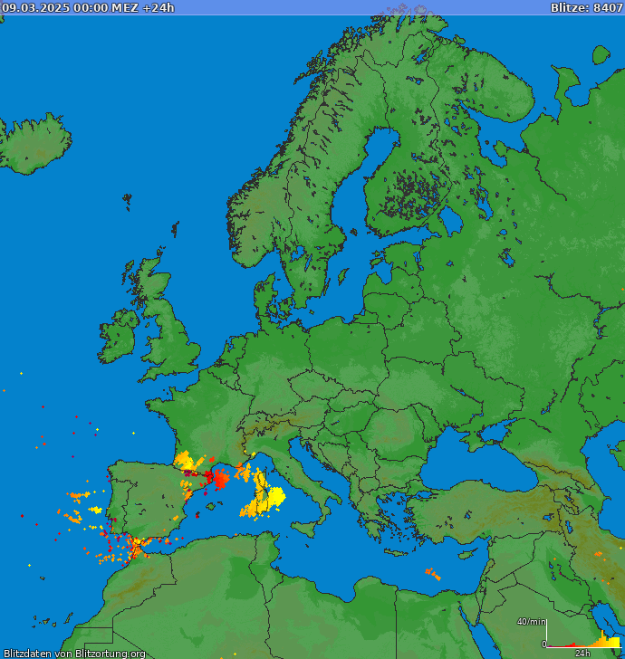 Mapa wyładowań Europa 2025-03-10